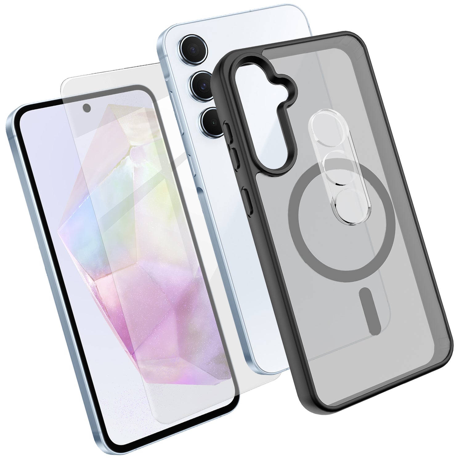 Samsung Galaxy A35 5G Magnetiskt Skal TPU + PC mobilskal med Skärmskydd i Högt Aluminium-Silikon Glas + PC Kameralinsskydd