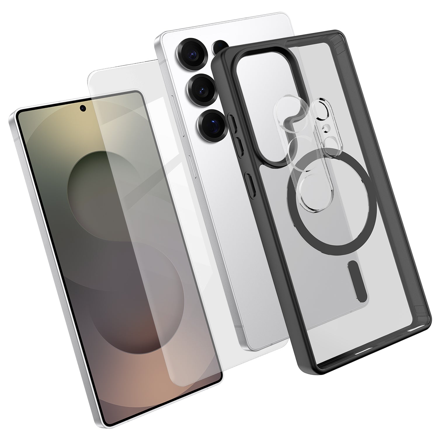 For Samsung Galaxy S25 Ultra Magnetic Case TPU + PC Phone Cover with High Aluminium-Silicon Glass Screen Protector + PC Camera Lens Protector
