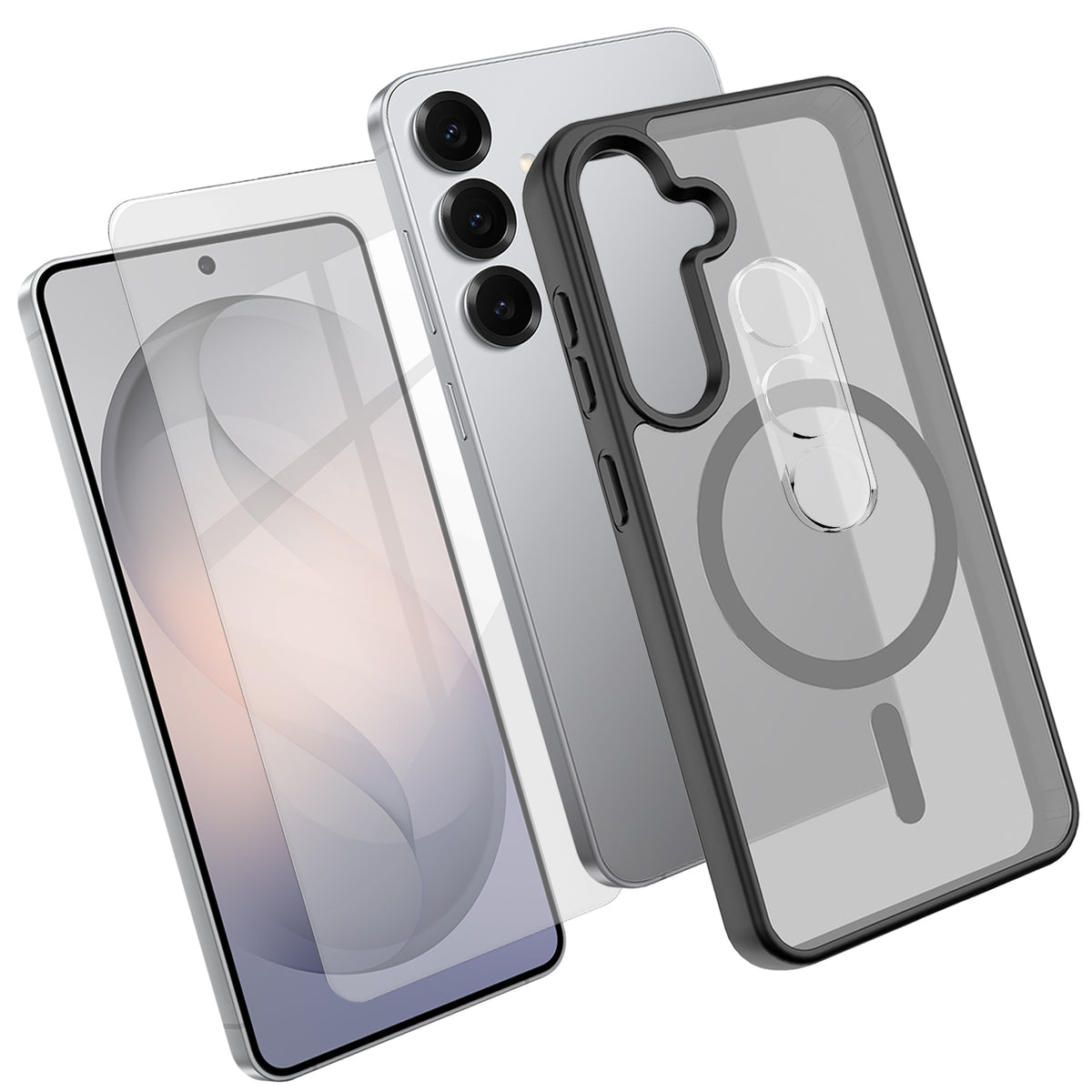 For Samsung Galaxy S24+ Magnetic Case TPU + PC Phone Cover with High Aluminium-Silicon Glass Screen Protector + PC Camera Lens Protector