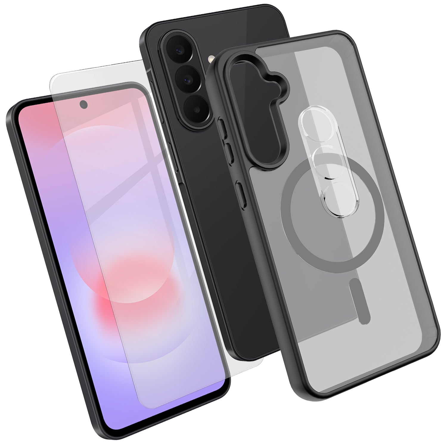 Samsung Galaxy A37 5G Magnetiskt Skal TPU + PC mobilskal med Skärmskydd i Högt Aluminium-Silikon Glas + PC Kameralinsskydd