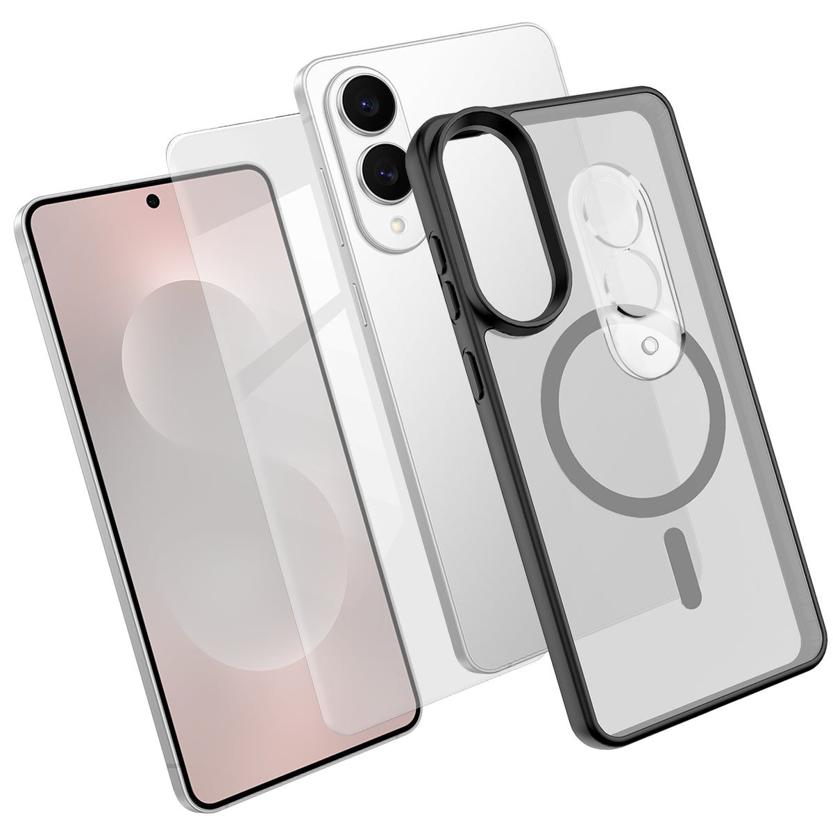 Samsung Galaxy S25 Edge Magnetiskt skal TPU + PC-mobilskal med skärmskydd i högt aluminium-kiselglas + PC-kameralinsskydd