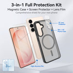 For Samsung Galaxy S23+ Magnetic Case TPU + PC Phone Cover with High Aluminium-Silicon Glass Screen Protector + PC Camera Lens Protector