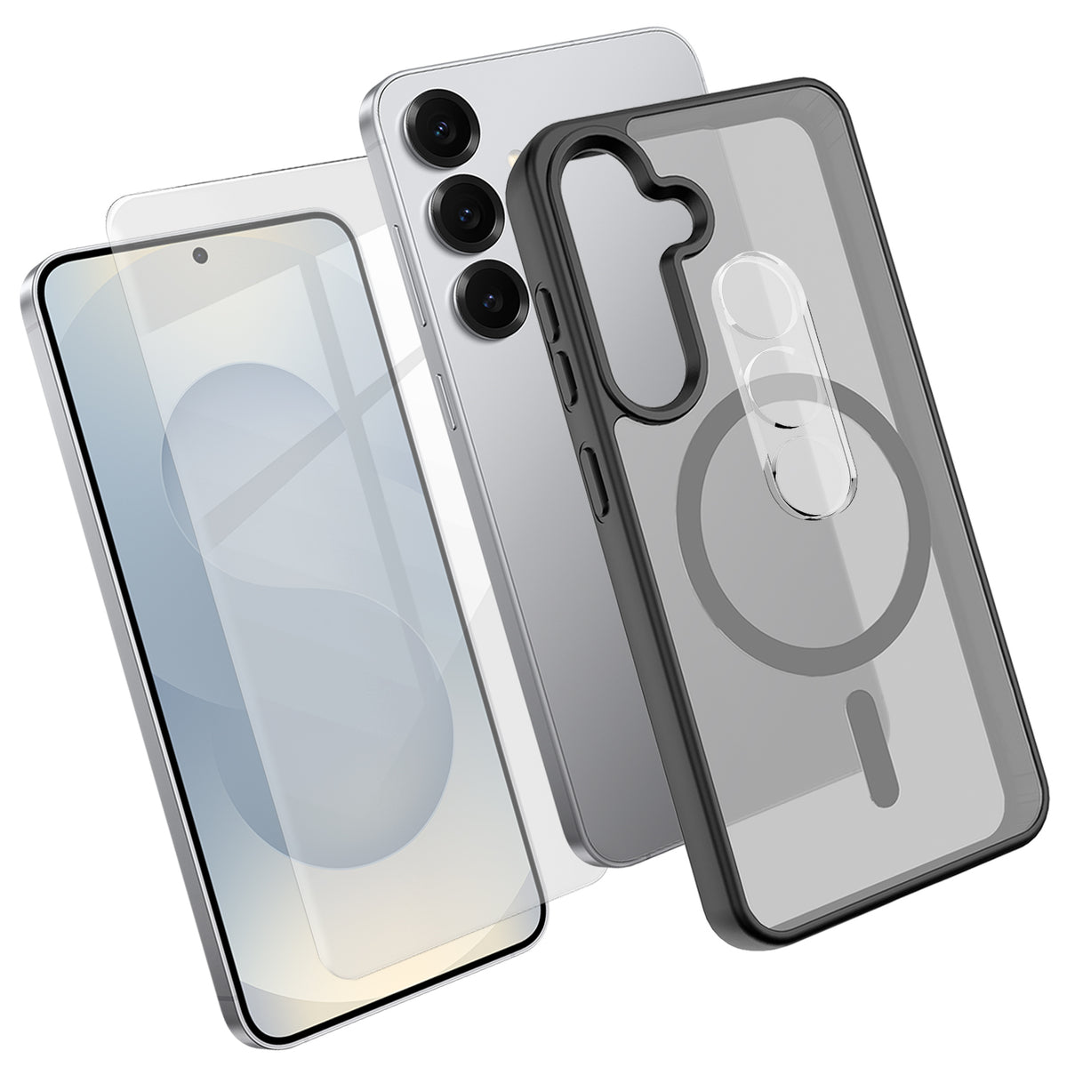 For Samsung Galaxy S25 FE Magnetic Case TPU + PC Phone Cover with High Aluminium-Silicon Glass Screen Protector + PC Camera Lens Protector