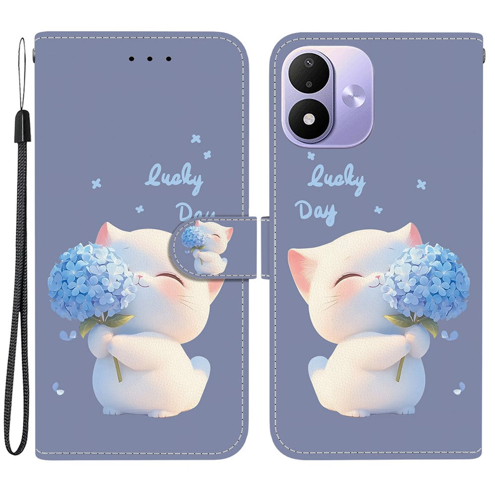 Pung-etui til Xiaomi Redmi Note 17 5G (Global) / 17 4G (Global) / 17 (Indien/Kina) 5G med sammenklappeligt stativ, mønstertryk, PU-læder og håndledsrem