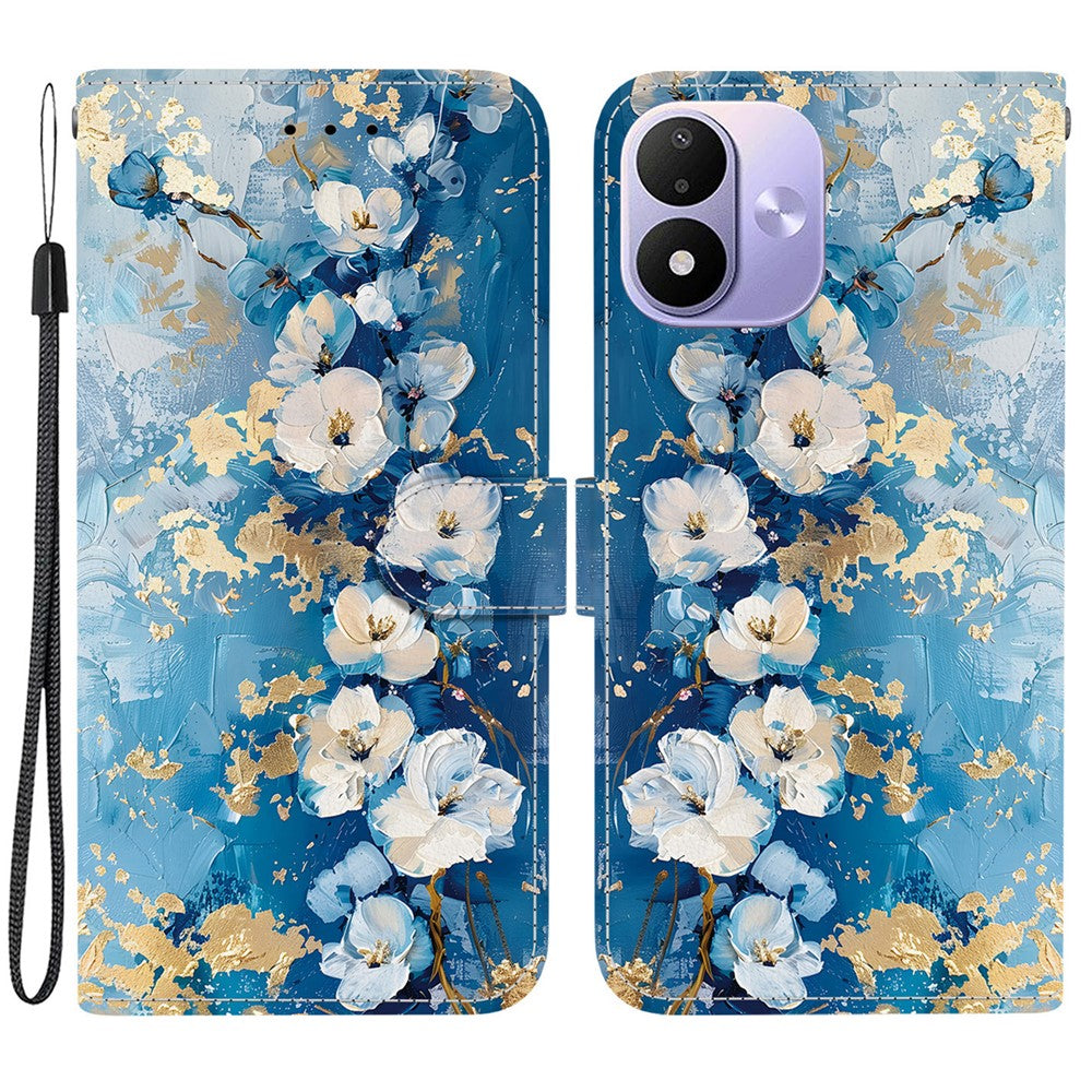 Pung-etui til Xiaomi Redmi Note 17 5G (Global) / 17 4G (Global) / 17 (Indien/Kina) 5G med sammenklappeligt stativ, mønstertryk, PU-læder og håndledsrem