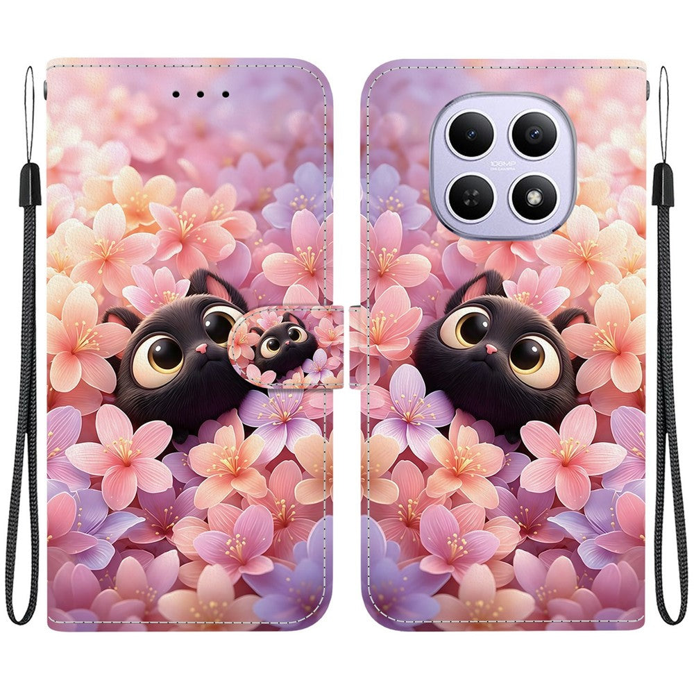 Plånboksfodral för Xiaomi Redmi Note 15 5G (Global) / 15 4G (Global) / Poco M8 5G, fällbart stativ, mönstertryck, PU-läder, mobilfodral med handledsrem