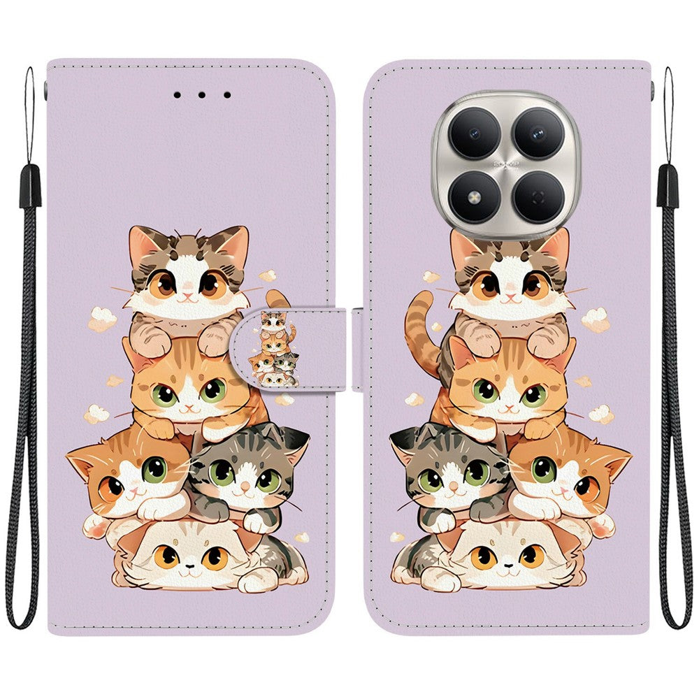 For Xiaomi Redmi Note 15 Pro+ 5G (Global)  /  Poco M8 Pro 5G Wallet Case Flip Stand Pattern Printing PU Leather Phone Cover with Wrist Strap