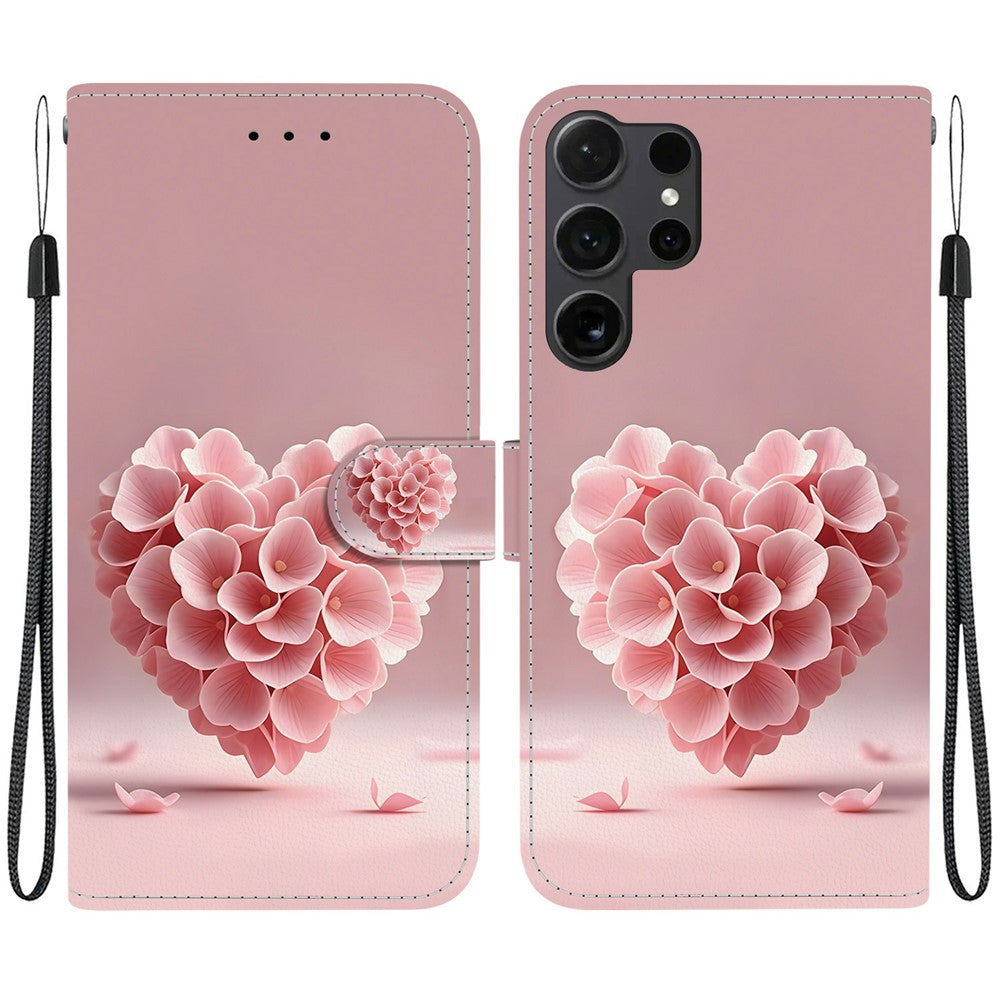 For Samsung Galaxy S25 Ultra Wallet Case Flip Stand Pattern Printing PU Leather Phone Cover with Wrist Strap
