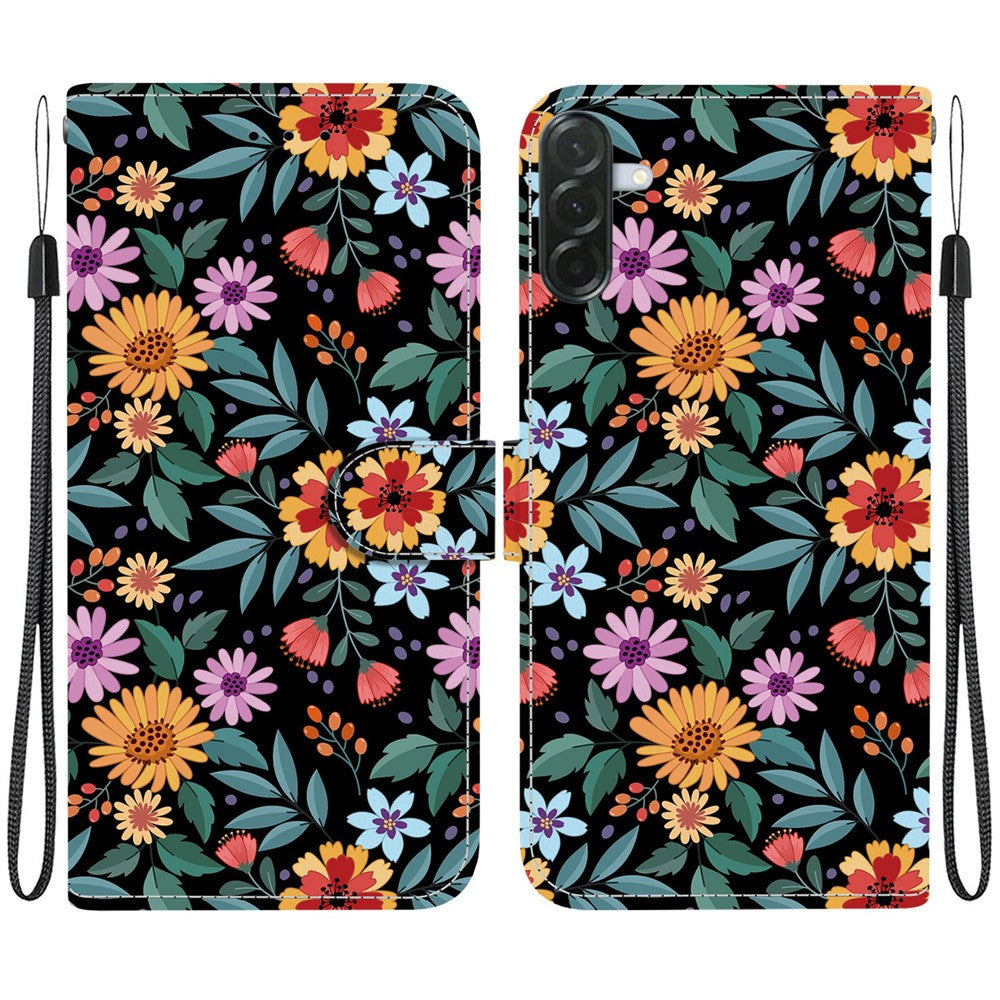 Samsung Galaxy A57 5G Plånboksfodral Flip Stand Mönstertryck PU-läder mobilskal med Handledsrem