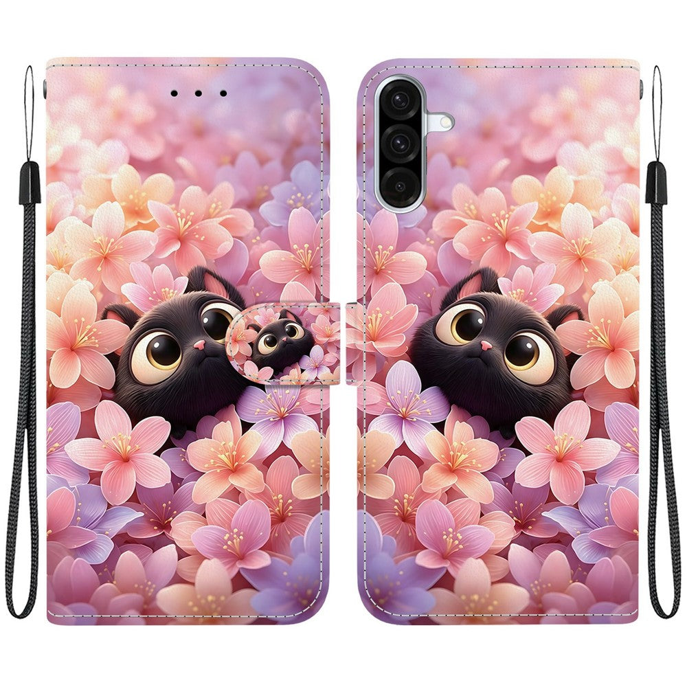 Samsung Galaxy A56 5G Plånboksfodral Flip Stativ Mönster Tryck PU-läder mobilskal med Handledsrem