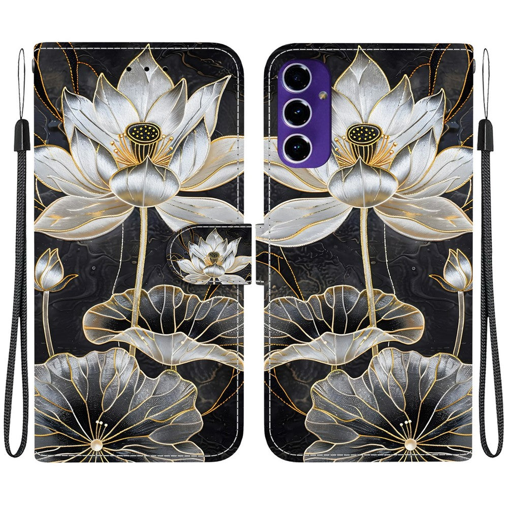Samsung Galaxy A16 5G / A16 4G-pungcover, flipcover med stander og mønstertryk i PU-læder, med håndledsrem