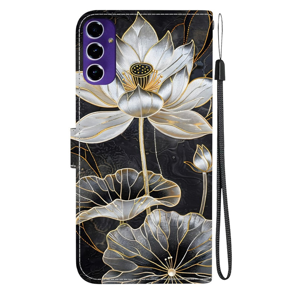 Samsung Galaxy A16 5G / A16 4G-pungcover, flipcover med stander og mønstertryk i PU-læder, med håndledsrem