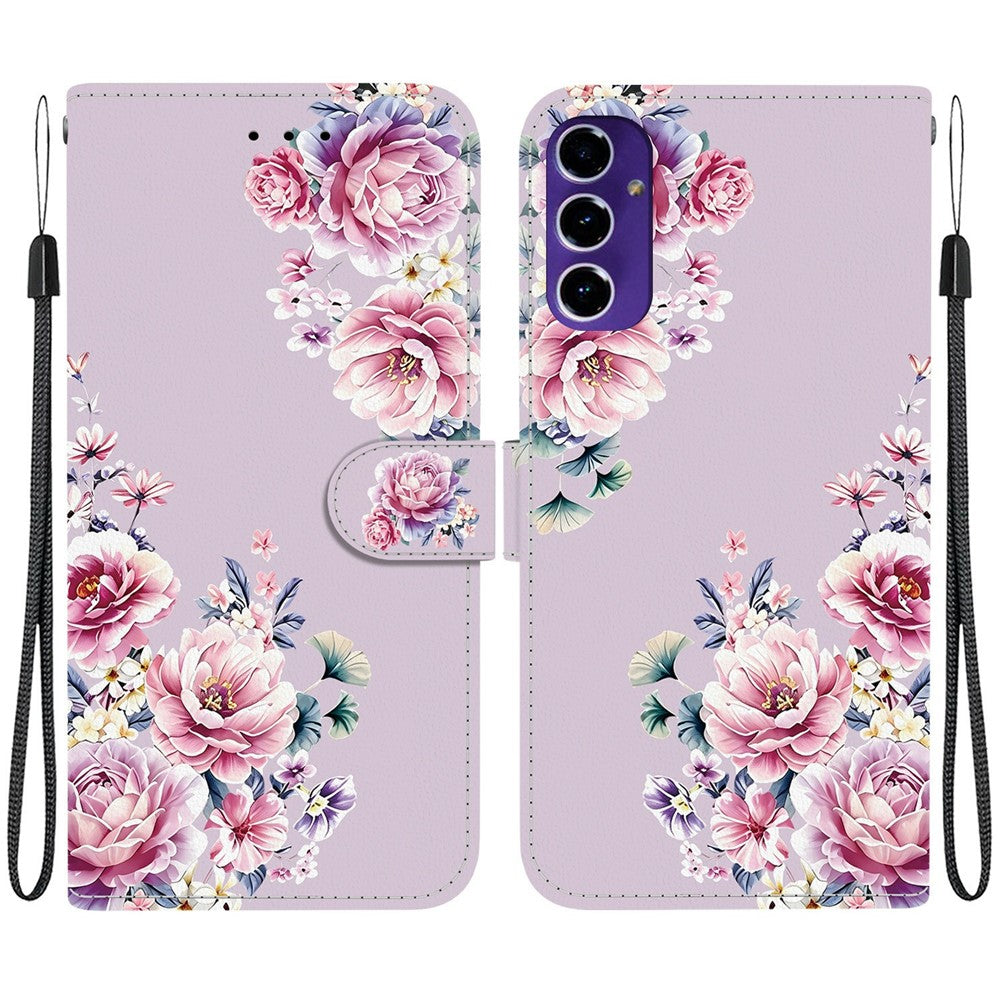 Samsung Galaxy A16 5G / A16 4G-pungcover, flipcover med stander og mønstertryk i PU-læder, med håndledsrem