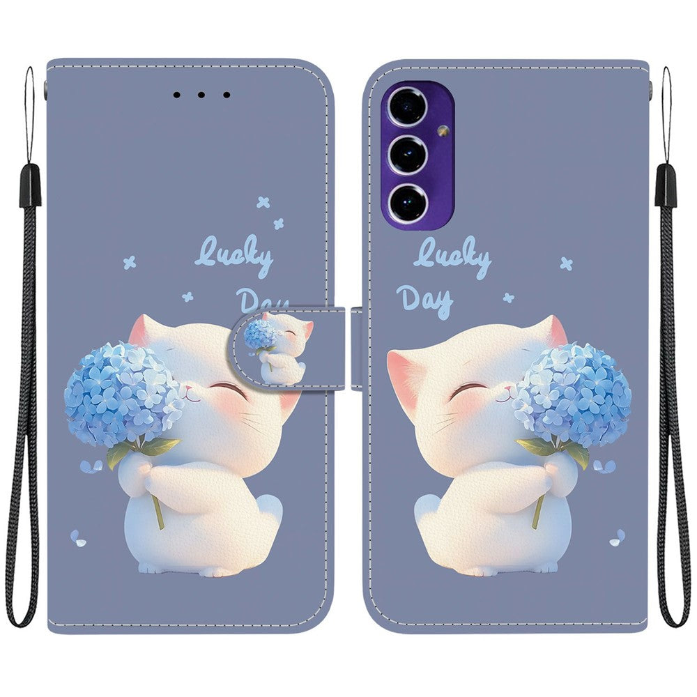 Samsung Galaxy A16 5G / A16 4G-pungcover, flipcover med stander og mønstertryk i PU-læder, med håndledsrem