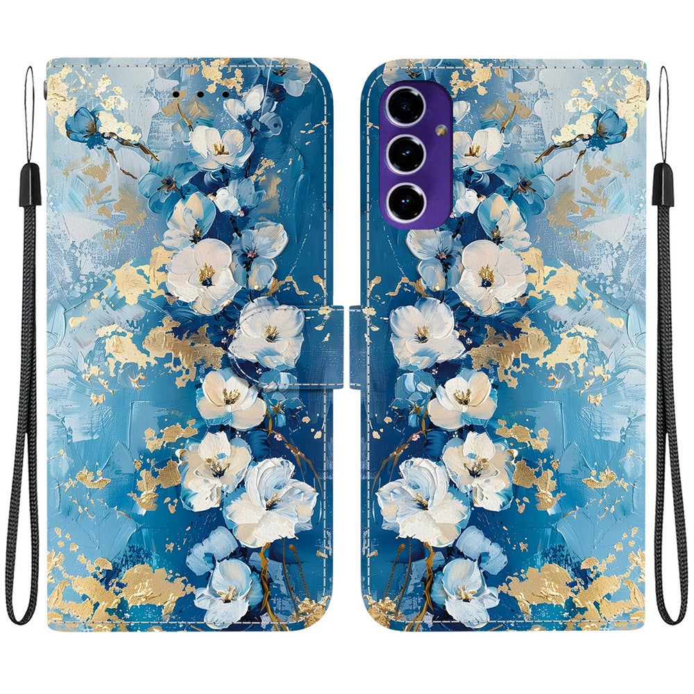 Samsung Galaxy A16 5G / A16 4G-pungcover, flipcover med stander og mønstertryk i PU-læder, med håndledsrem