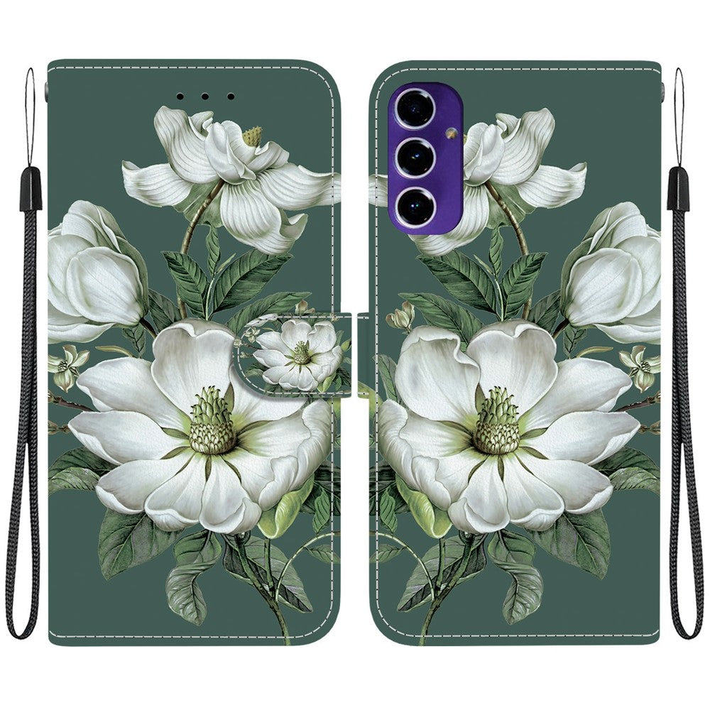 Samsung Galaxy A16 5G / A16 4G-pungcover, flipcover med stander og mønstertryk i PU-læder, med håndledsrem