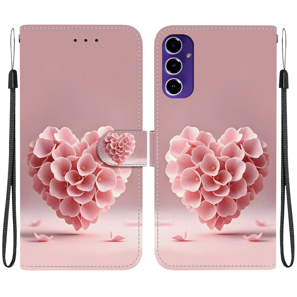 Samsung Galaxy A16 5G / A16 4G-pungcover, flipcover med stander og mønstertryk i PU-læder, med håndledsrem