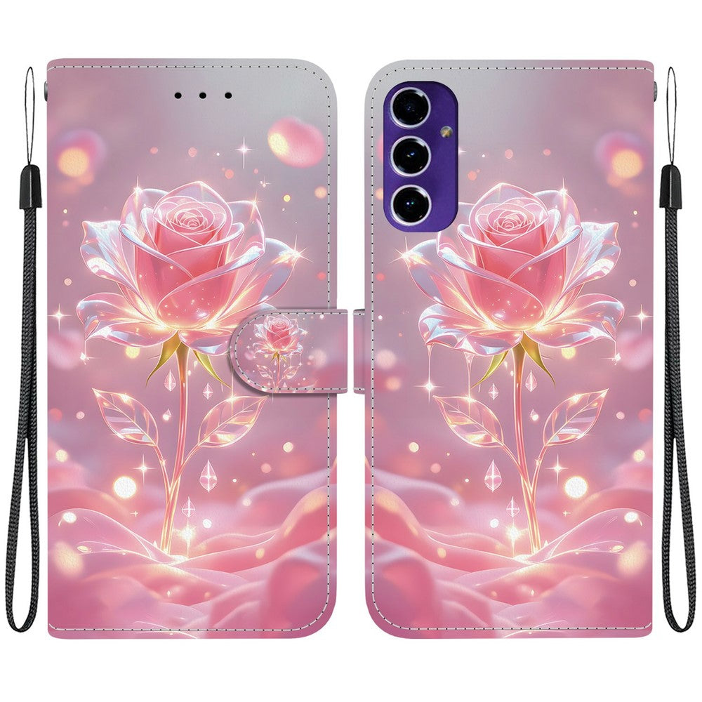 Samsung Galaxy A16 5G / A16 4G-pungcover, flipcover med stander og mønstertryk i PU-læder, med håndledsrem