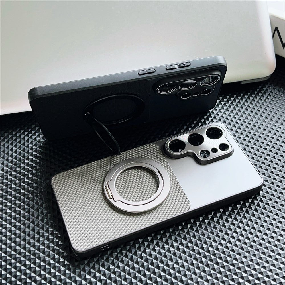 Samsung Galaxy S26 Ultra Magnetiskt Skal med Avtagbart Stativ Grid Texture Tech Fabric Coated PC + TPU mobilskal