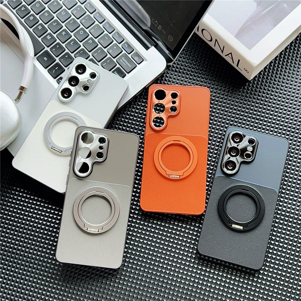 Samsung Galaxy S26 Ultra Magnetiskt Skal med Avtagbart Stativ Grid Texture Tech Fabric Coated PC + TPU mobilskal
