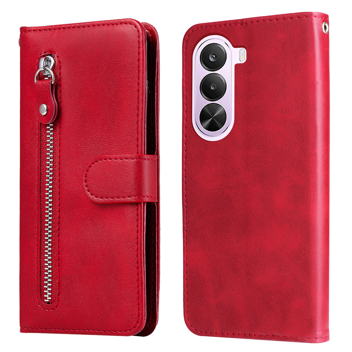 OnePlus Nord CE6 Lite 5G / Realme P4x 5G PU-läderfodral med dragkedja i fickan, plånbok, mobilfodral, stativ