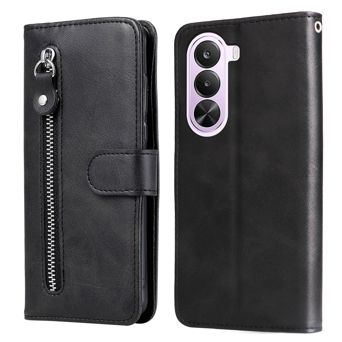 OnePlus Nord CE6 Lite 5G / Realme P4x 5G PU-läderfodral med dragkedja i fickan, plånbok, mobilfodral, stativ