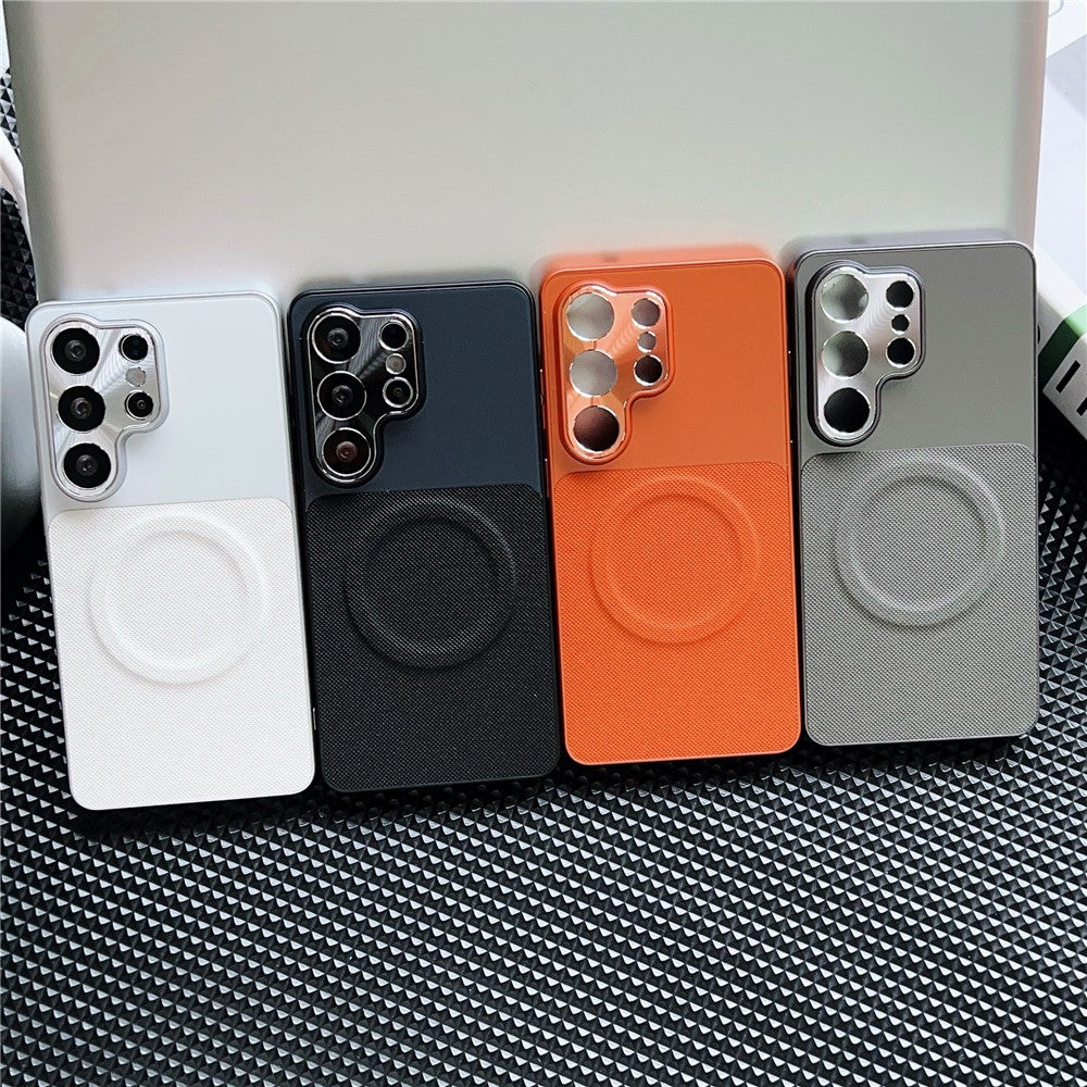 For Samsung Galaxy S24 Ultra Magnetic Case with Detachable Kickstand Grid Texture Tech Fabric Coated PC + TPU Phone Cover