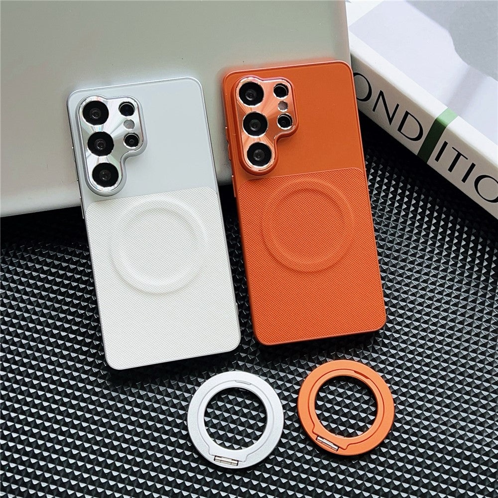 For Samsung Galaxy S24 Ultra Magnetic Case with Detachable Kickstand Grid Texture Tech Fabric Coated PC + TPU Phone Cover