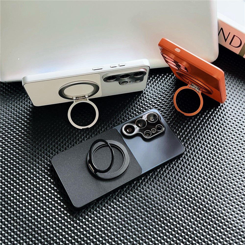For Samsung Galaxy S24 Ultra Magnetic Case with Detachable Kickstand Grid Texture Tech Fabric Coated PC + TPU Phone Cover