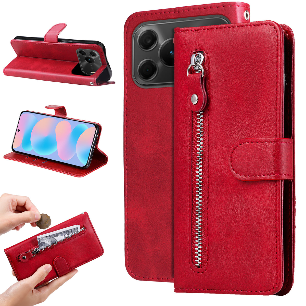 For Huawei nova 16 SE 5G PU Leather Cases with Zipper Pocket Wallet Phone Cover Stand