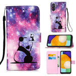 For Samsung Galaxy A54 5G Leather Case with Strap and Card Holder Pattern Printing Phone Stand Cover