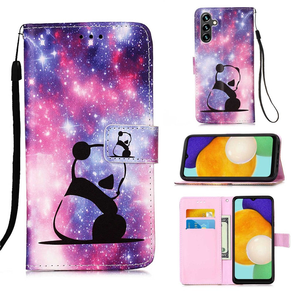 For Samsung Galaxy A54 5G Leather Case with Strap and Card Holder Pattern Printing Phone Stand Cover