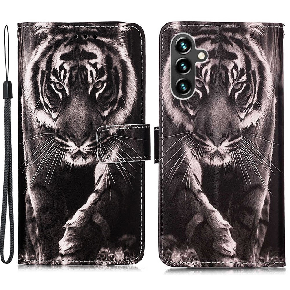 For Samsung Galaxy A54 5G Leather Case with Strap and Card Holder Pattern Printing Phone Stand Cover