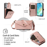 Samsung Galaxy A16 4G / Galaxy M16 5G / Galaxy F16 5G / Galaxy A16 5G-magnetisk etui med aftagelig RFID-blokerende pung, PU-læder + mat TPU-mobilcover med remme