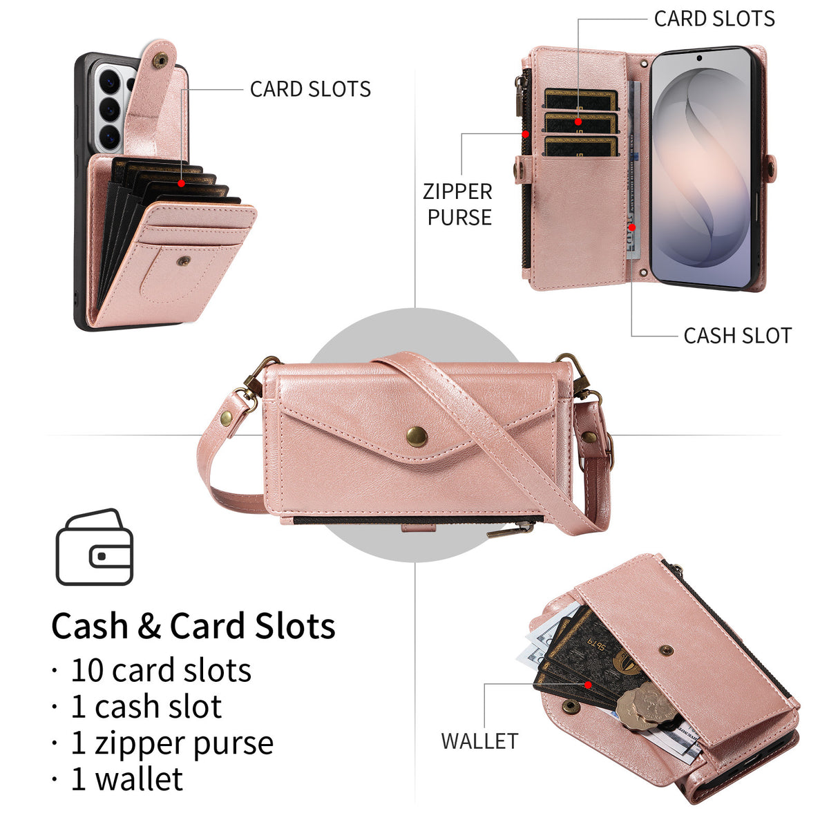 Samsung Galaxy S26 Ultra magnetisk etui med aftagelig RFID-blokerende pung i PU-læder + mat TPU-mobilskal med remme