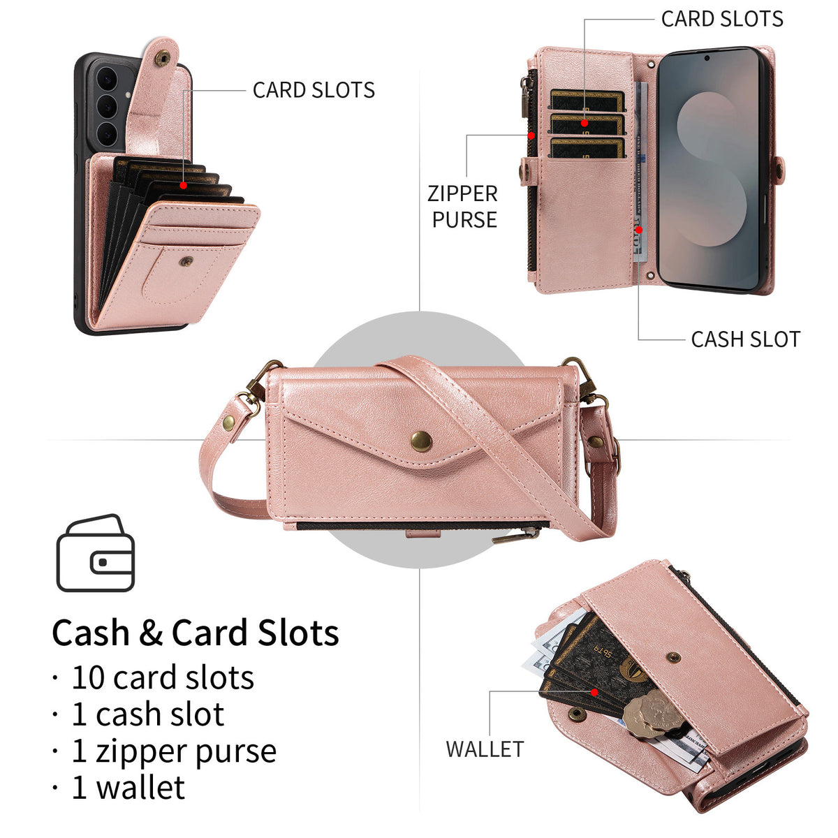 For Samsung Galaxy S25 FE Magnetic Case Detachable RFID Blocking Wallet PU Leather + Matte TPU Phone Cover with Straps