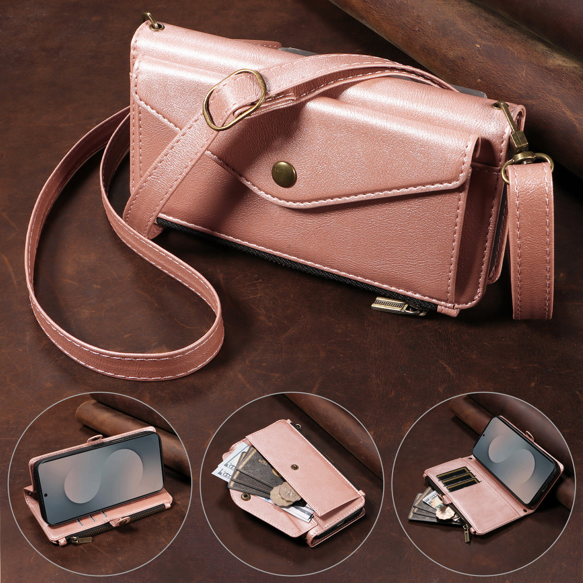 For Samsung Galaxy S25 FE Magnetic Case Detachable RFID Blocking Wallet PU Leather + Matte TPU Phone Cover with Straps