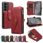 For Samsung Galaxy S25 FE Magnetic Case Detachable RFID Blocking Wallet PU Leather + Matte TPU Phone Cover with Straps