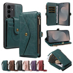 For Samsung Galaxy S25 FE Magnetic Case Detachable RFID Blocking Wallet PU Leather + Matte TPU Phone Cover with Straps