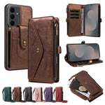 For Samsung Galaxy S25 FE Magnetic Case Detachable RFID Blocking Wallet PU Leather + Matte TPU Phone Cover with Straps