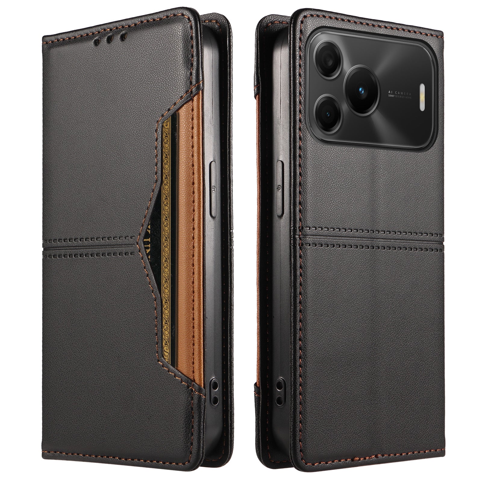 Huawei Nova 16 SE 5G pung-etui med udvendig kortplads, magnetlukning og læder-mobilcover