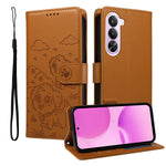 For OnePlus Nord CE6 Lite 5G / Realme P4x 5G Case RFID Blocking Imprinted Dog Pattern PU Leather Phone Cover with Wrist Strap
