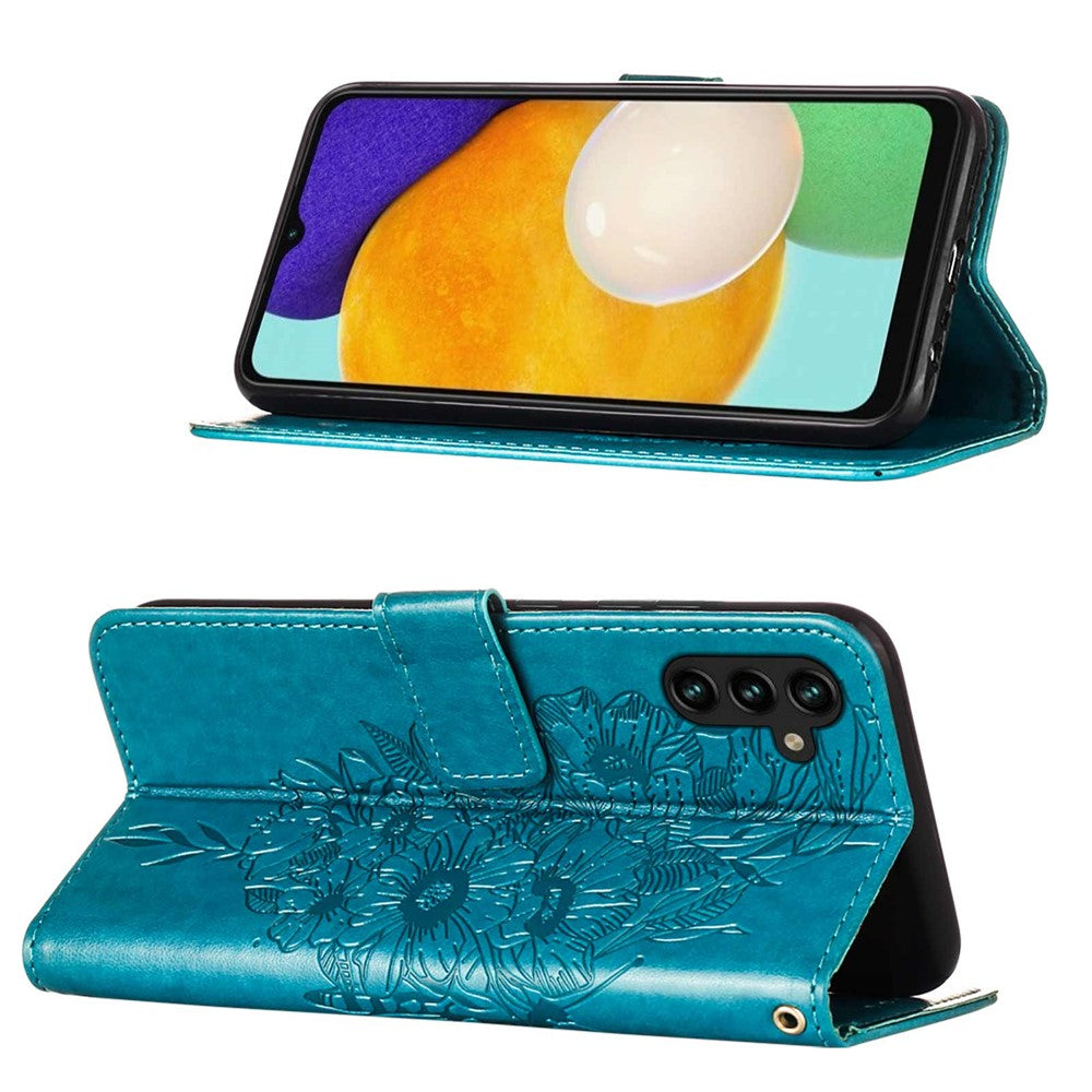 For Samsung Galaxy A54 5G Wallet Case with Wrist Strap Butterfly Imprint Leather Phone Cover