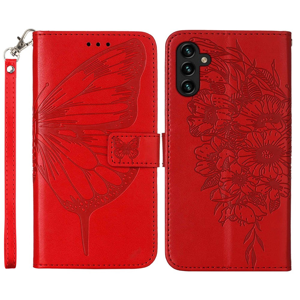 For Samsung Galaxy A54 5G Wallet Case with Wrist Strap Butterfly Imprint Leather Phone Cover