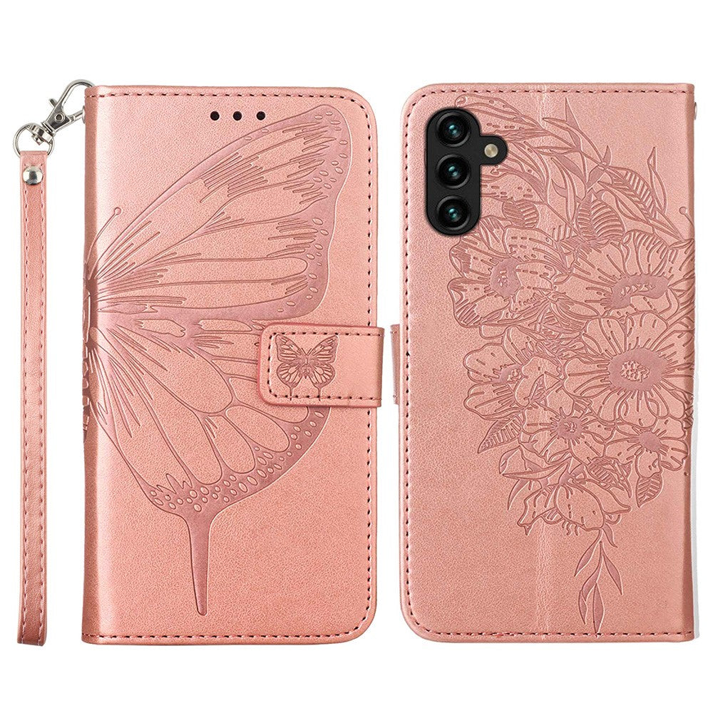 For Samsung Galaxy A54 5G Wallet Case with Wrist Strap Butterfly Imprint Leather Phone Cover