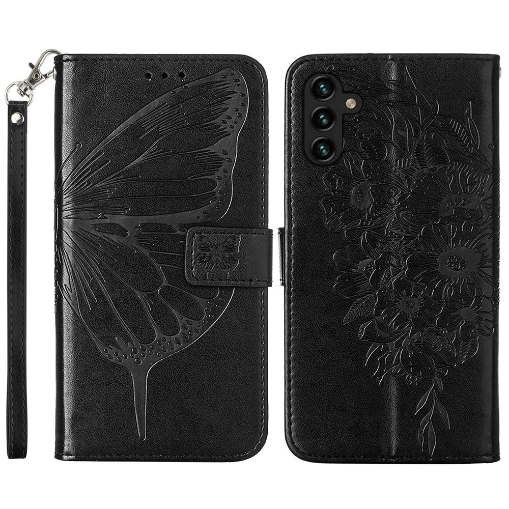 For Samsung Galaxy A54 5G Wallet Case with Wrist Strap Butterfly Imprint Leather Phone Cover