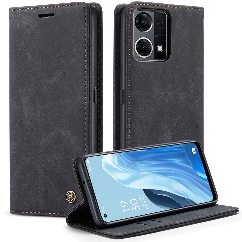CASEME 013-serien för Oppo Reno7 4G / Reno8 4G / F21 Pro 4G PU-läder plånboksfodral magnetiskt självabsorberande stativ mobilfodral