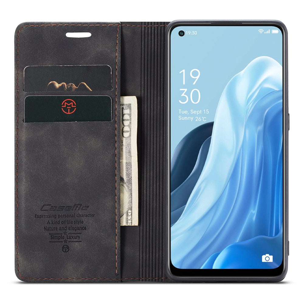 CASEME 013-serien för Oppo Reno7 4G / Reno8 4G / F21 Pro 4G PU-läder plånboksfodral magnetiskt självabsorberande stativ mobilfodral