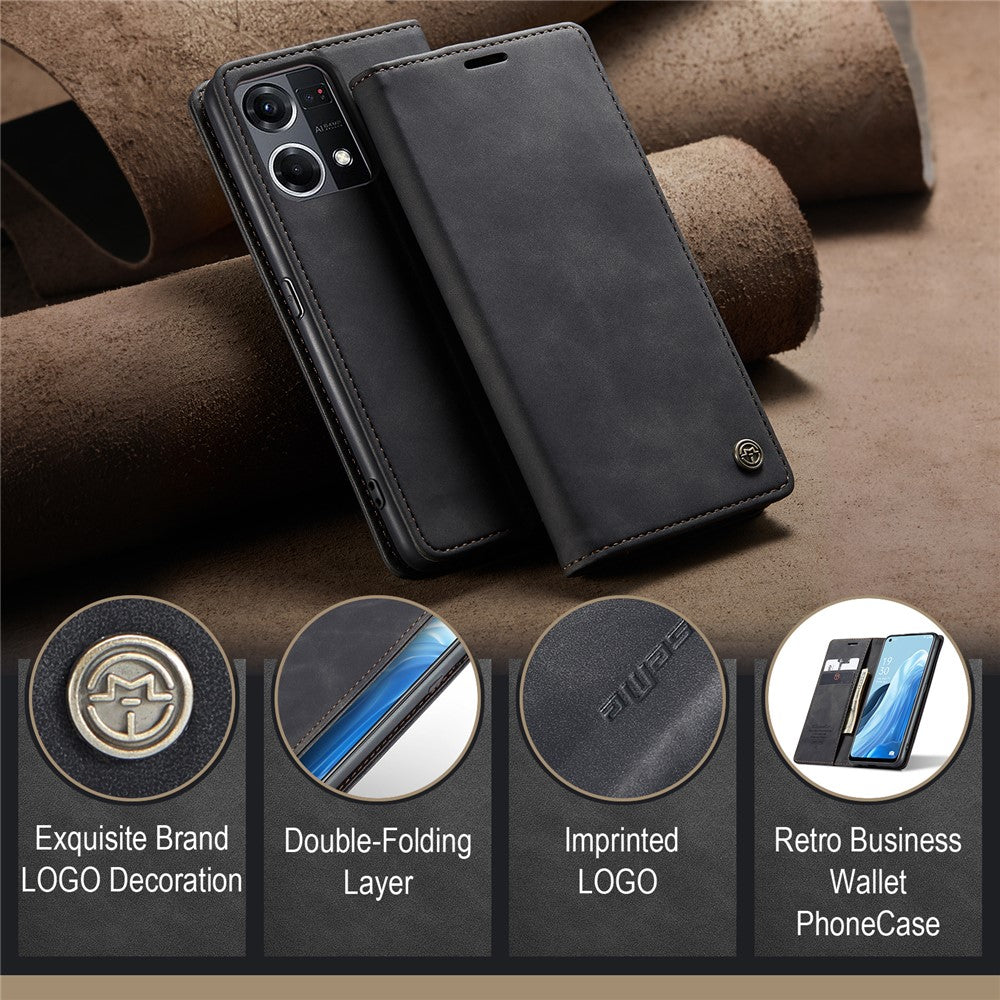 CASEME 013-serien för Oppo Reno7 4G / Reno8 4G / F21 Pro 4G PU-läder plånboksfodral magnetiskt självabsorberande stativ mobilfodral