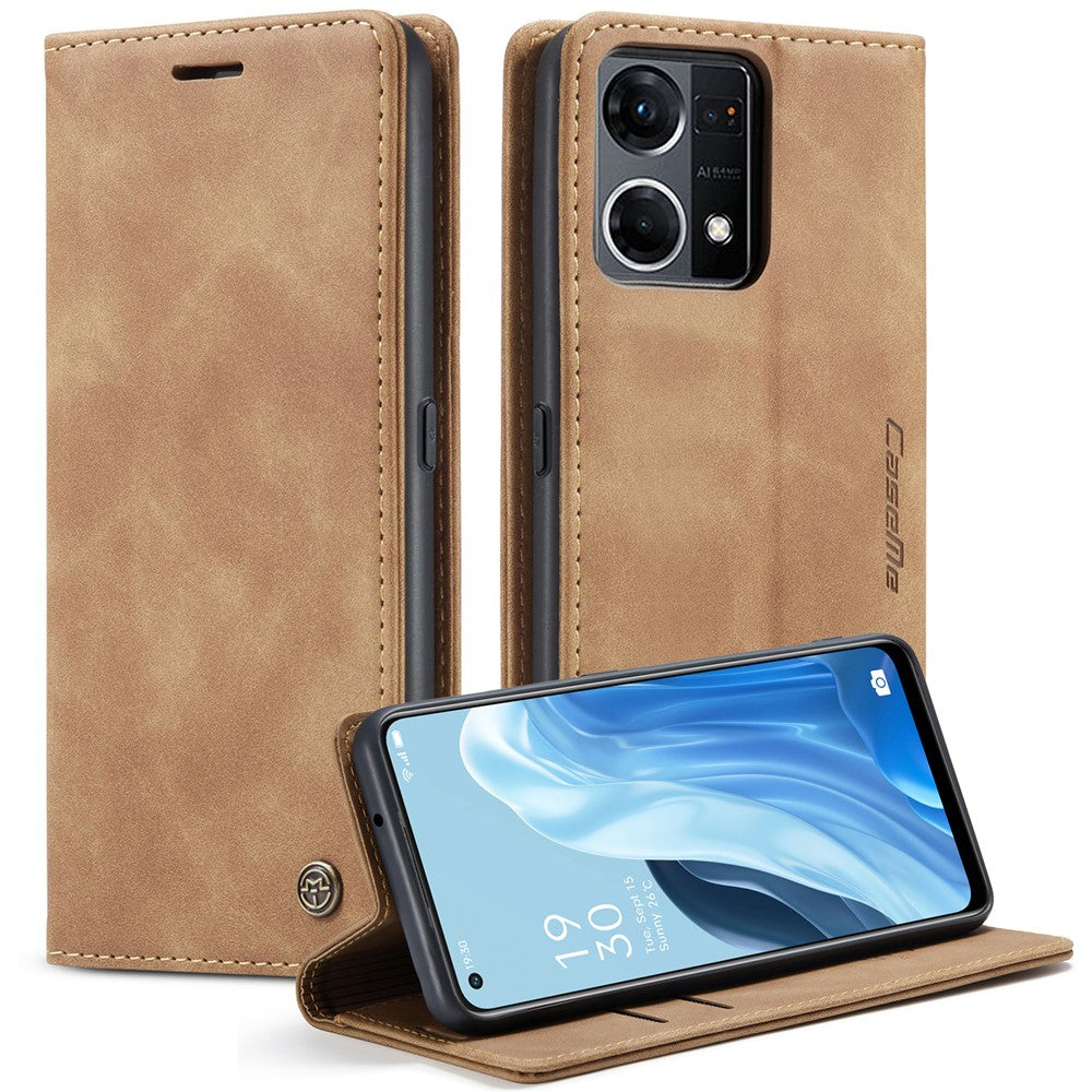 CASEME 013-serien för Oppo Reno7 4G / Reno8 4G / F21 Pro 4G PU-läder plånboksfodral magnetiskt självabsorberande stativ mobilfodral